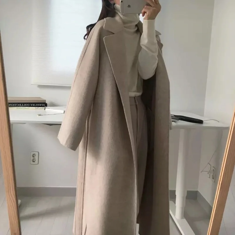 🥇HP🥇 Wool coat long Heather apricot khaki womens winter outerwear - Picture 6 of 9